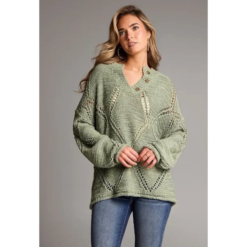 BKE Sea Spray Marl Henley Knit Sweater Women's Sz S Chunky Boho‎ Western NWOT